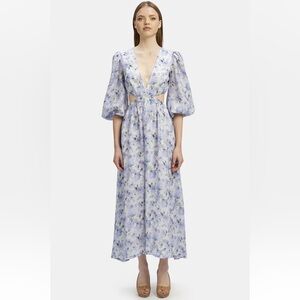 Bardot Cotton Blend Puff Sleeve Cut Out Floral Midi Maxi Dress (Size 10 or XL)